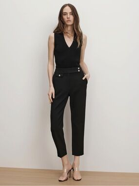 VERONICA BEARD Renzo Crest Button Pant 8 black Silver cropped straight-leg chic